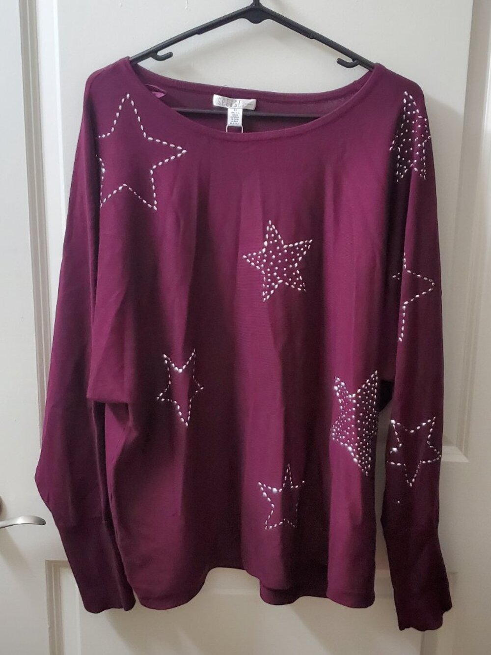 NWT Spense Maroon Dolman Sleeve Studded Star Top Size 2XL